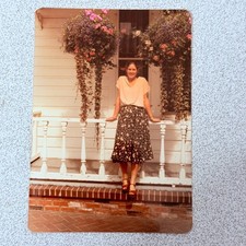 Woman Portrait 1970s Snapshot Photograph Porch Flowers Candid Americana picture
