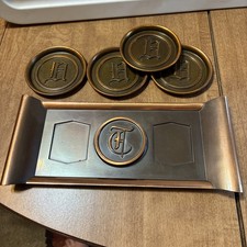 Bronze/Brass Copper MCM Hyde Park/ L. E. Mason Co Desk Set Tray & Coasters picture