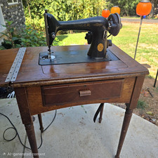 1940's Antique Singer Sewing Machine With Singer Sewing Table WORKS picture