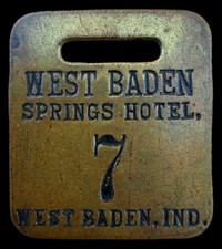 Antique c.1890-1920s West Baden Springs Hotel LUCKY 7 Brass Key Tag Fob Indiana picture