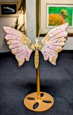 Gorgeous Hand-Carved Rhodonite Butterfly Wings w/ Stand-- UV Reactive-- 14 cm picture