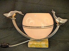Vintage 1930s French Art Deco Table Lamp with Birds & Glass Shade picture