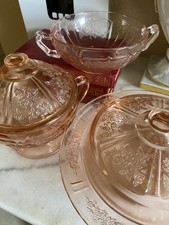 1930's Pink Federal Sharon Sugar, Butter, And Extra Bowl With No Lid Set Of 3 picture