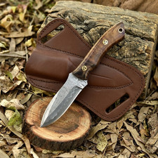 REAL DAMASCUS Hunting Knife – Walnut Wood Handle – Full Tang EDC & Camping Knife picture