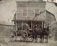 1885 OUTDOOR LOCATION TINTYPE Old West Urban Welfare Departs Patent Medicine picture