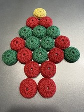 VTG Hand Crocheted Bottle Cap Trivet Christmas Tree Kitchen Kitsch picture